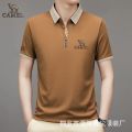 2024 Camel Authentic Emblem 3D Gold Label Men's Middle and Youth Scissor Neck Ice Silk Breathable Fashion Short sleeved T-shirt. 