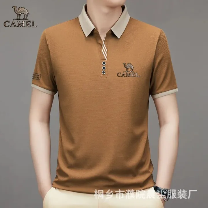2024%20Camel%20Authentic%20Emblem%203D%20Gold%20Label%20Men's%20Middle%20and%20Youth%20Scissor%20Neck%20Ice%20Silk%20Breathable%20Fashion%20Short%20sleeved%20T-shirt%20-%20Image%205