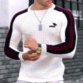 Men's Spring Summer New Waffle Pattern Shirt For Men Pullovers High-quality Casual Knitted Heavy Round Neck Top Tees.