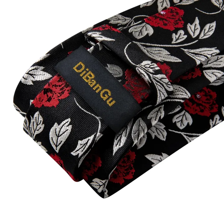 Black%20Red%20Rose%20Floral%20Ties%20For%20Men%208cm%20Men's%20Silk%20Neck%20Tie%20Handkerchief%20Cufflinks%20Set%20Business%20Wedding%20Tie%20Gift%20For%20Men%20DiBanGu%20-%20Image%203