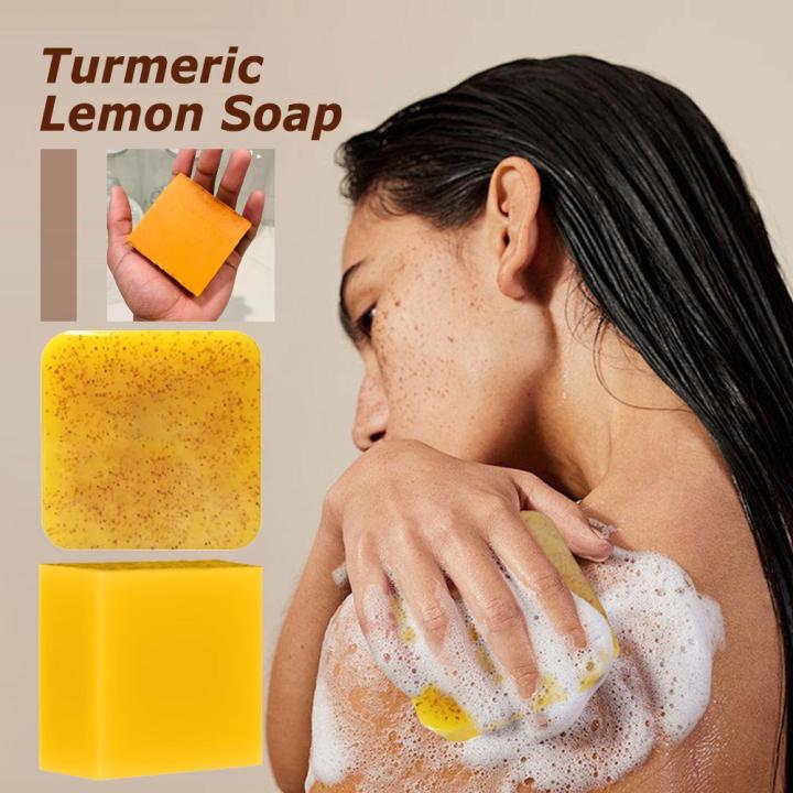 Turmeric Lemon Soap Kojic Acid Facial Cleansing Control Facial Whitening Body Skin Acne Care Oil Lubricating Body Care Skin B6N4