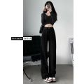 Black wide-leg jeans, women's trendy Korean version, loose high-waisted, slim, straight-leg, draped mop pants, ins tide students. 