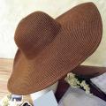 Hawaiian Summer Beach Floppy Hat Solid Color Women Wide Brim Straw Sun Cap. 