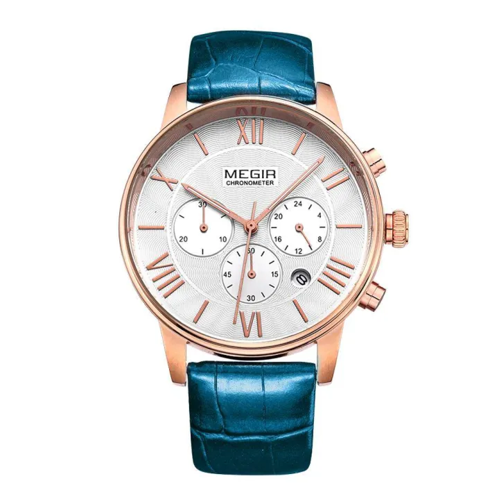 MEGIR watch men watch waterproof genuine three large luminous dial sports watch 2012G (Rose goldWhite)
