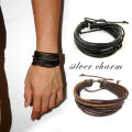 【3C VictoryEagle】Men's Braided Rope Leather Bracelets- Surfer Wrap Multilayer Cuff Elasticity Bracelet-. 