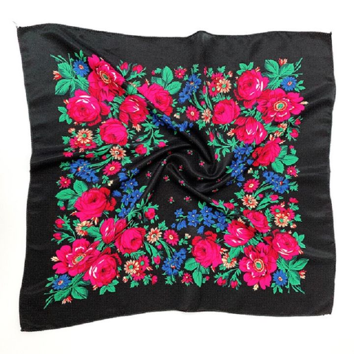 Pareo Ukrainian Slavic Russian Scarf Headscarf Ethnic Floral Women Hair Wrap Hijab 70cm Cashew Retro Muslim Bandana Kerchief Moonlight Shines
