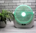 The JY Super JY-1880 is a 6-inch, rechargeable, mini table fan with a built-in 18650 lithium battery that has a capacity of 2400 mAh. It has three fan speeds, a dimmable LED light, and comes with a USB charger. The fan is made of ABS plastic and has a pow.