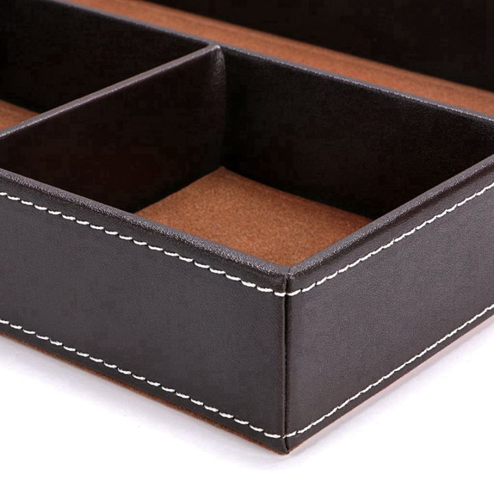 2PCS%204%20Slots%20Desk%20Drawer%20Organizer%20with%20PU%20Leather%20Collection%20Letter%20Tray%20Brown%20Single%20Layer%20-%20Image%209