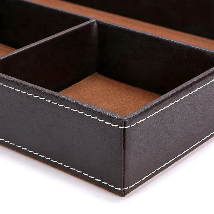 2PCS%204%20Slots%20Desk%20Drawer%20Organizer%20with%20PU%20Leather%20Collection%20Letter%20Tray%20Brown%20Single%20Layer%20-%20Image%209