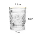 260/380ml Vintage Sunflower Engraved Gilded Glass Cup Coffee Wine Clear Mug. 