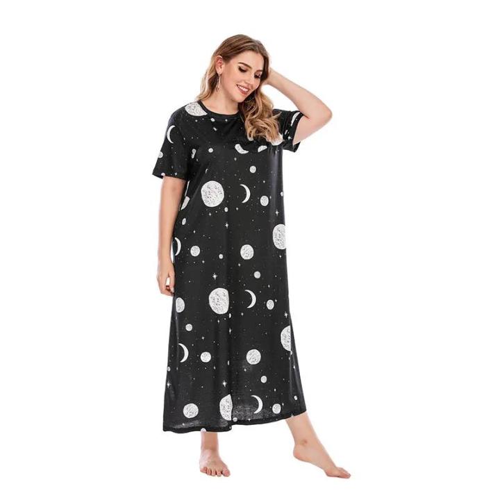 Holiday Beach Mini Dress Muslim Large Size Dress for Women Casual T-shirt Home Wear Loose Star Pattern Muslim Arabia Dubai Abaya