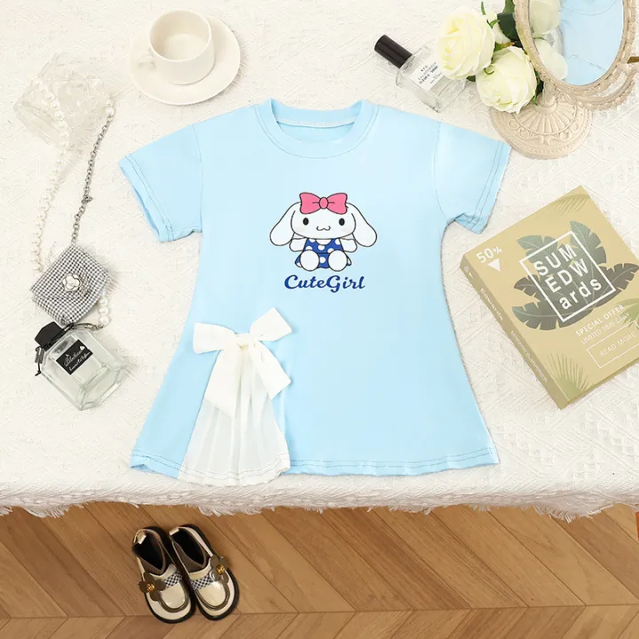 New%202024%20Summer%20Girl%20Cartoon%20Cute%20Short%20sleeved%20Children's%20Kuromi%20Princess%20Bow%20Dress%20-%20Image%203