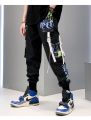 Fashion Swag Streetwear Men Reflective Hop Loose Cargo Pants Male Joggers Graffiti Ribbon Linen Pants Techwear Trousers. 
