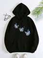Solid black Color printed (butterfly) Hoodie 320 GSM Fully Cotton Fabrics Suitable for Women Girls Ladies Hoodie by Tajkiya Fashion. 