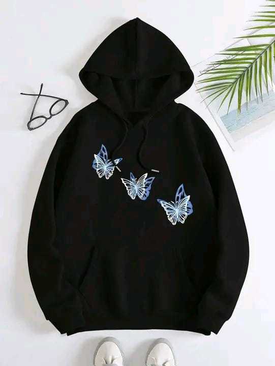 Solid black Color printed (butterfly) Hoodie 320 GSM Fully Cotton Fabrics Suitable for Women Girls Ladies Hoodie by Tajkiya Fashion