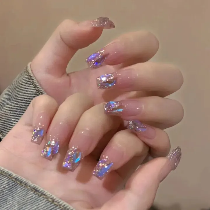 24pcs%20Black%20Pink%20False%20Nails%20Ballerina%20Wearable%20Nails%20Multiple%20Styles%20Manicure%20Decor%20Glitter%20Star%20Y2k%20Design%20Finished%20Nail%20-%20Image%202