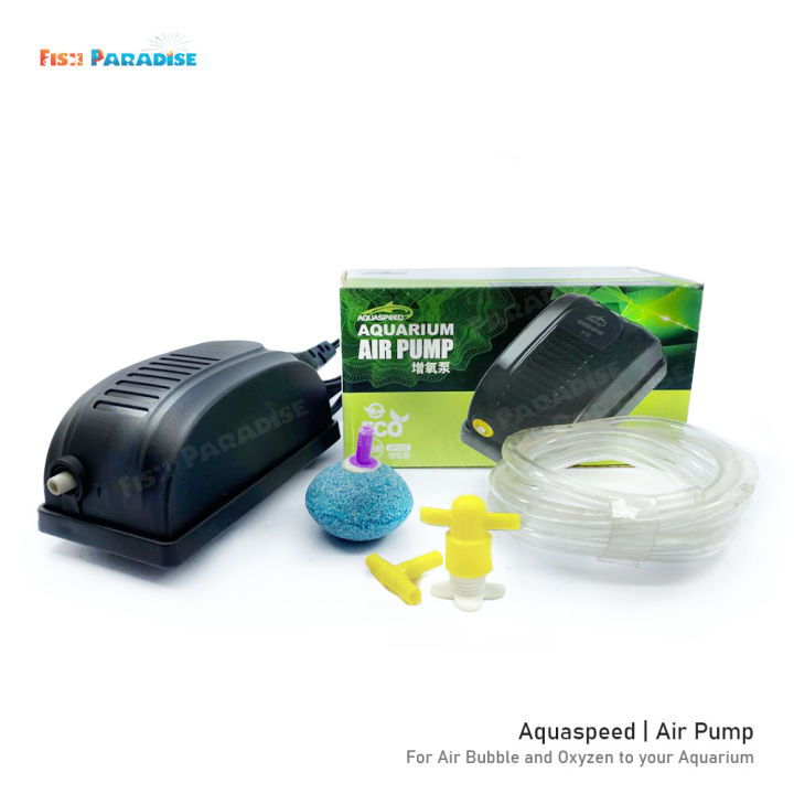 Aquarium Air Pump  (5 Feet Pipe,1 Air Bubble Stone 1 Air flow Controller, 1 T Connector) Single Output Full Set,- Fish Tank Single Nozzle Oxygen Air Pump with air stone (Aquaspeed Aquarium Air Pump)