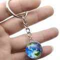 Glow In The Dark Solar System Planet Key Chain Nebula Luminous Key Ring Moon, Earth, Sun, Double-sided Glass Ball, Keychain Gift. 