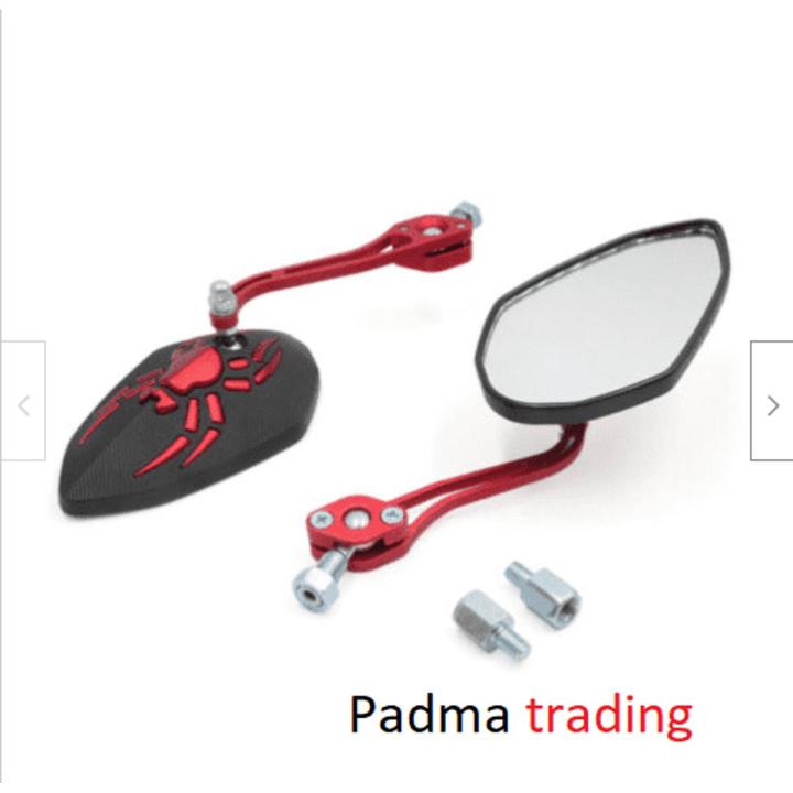 Metal Body rear view mirror. Universal Spider stylish Looking Glass for Motorcycle -Red 1105