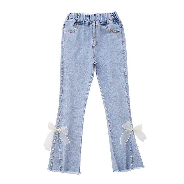 Girls%20stretch%20jeans%202021%20spring%20new%20children's%20clothing%20Korean%20slim%20fit%20foreign%20bow%20bell%20pants%20-%20Image%205