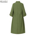 ZANZEA Women's Vintage Button Up Solid Midi Dresses Commute Leisure Lapel Shirtdress #8.