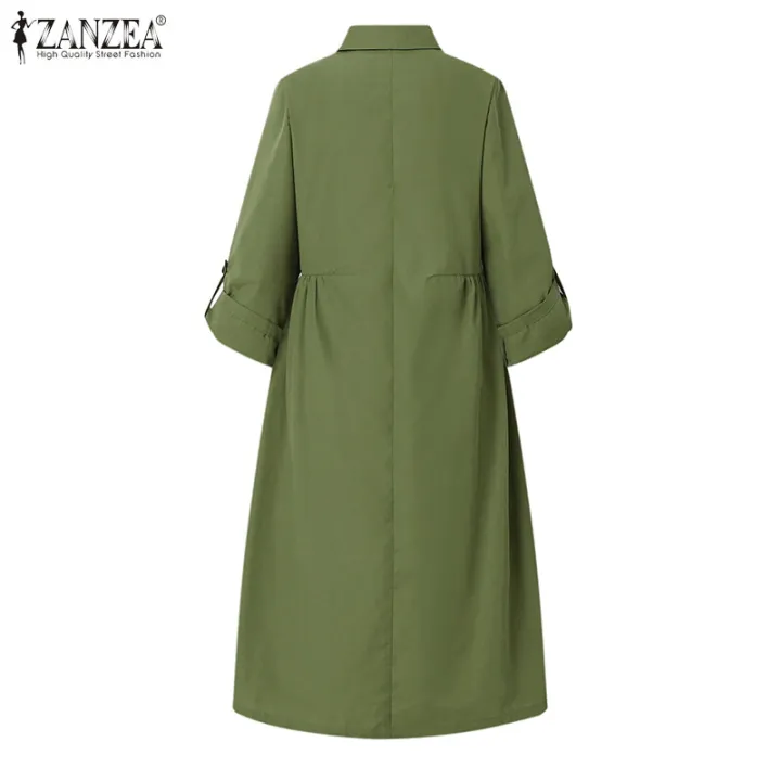 ZANZEA%20Women's%20Vintage%20Button%20Up%20Solid%20Midi%20Dresses%20Commute%20Leisure%20Lapel%20Shirtdress%20#8%20-%20Image%207