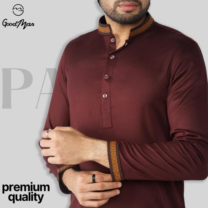 GoodMan Premium Coffee Color Semi Long Panjabi for Men.