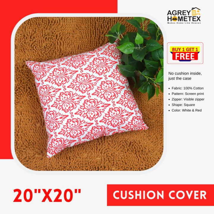 Decorative Cushion Cover, White & Red (20"x20") Only Cover
