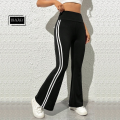 EZ wear Striped Tape Side Flare Leg Pants. 