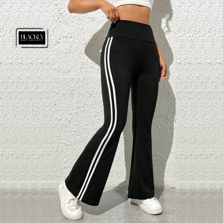 EZ wear Striped Tape Side Flare Leg Pants