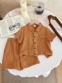 Children’s Young Boy  Toddlers Nice Clothes Button Front Shirt & Shorts for Kids. 