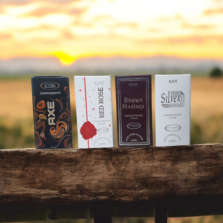 4-Piece Premium Concentrated Attar Variety Pack - Fragrance Multi-Pack, Free from Alcohol