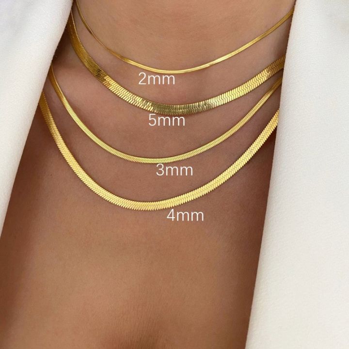 New%20Fashion%20Unisex%20Snake%20Chain%20Choker%20Necklace%20Stainless%20Steel%20Herringbone%202/3/4/5mm%20Gold%20Color%20Chain%20Necklace%20For%20Women%20Jewelry%20-%20Image%203