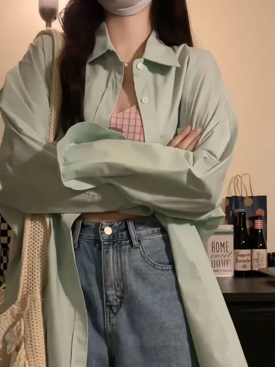 Mint%20Green%20Sun%20Protection%20Shirt%20Women's%20Summer%20New%20Korean%20Style%20Lazy%20Style%20Thin%20Loose%20Shirt%20Mid-Length%20Coat%20-%20Image%207