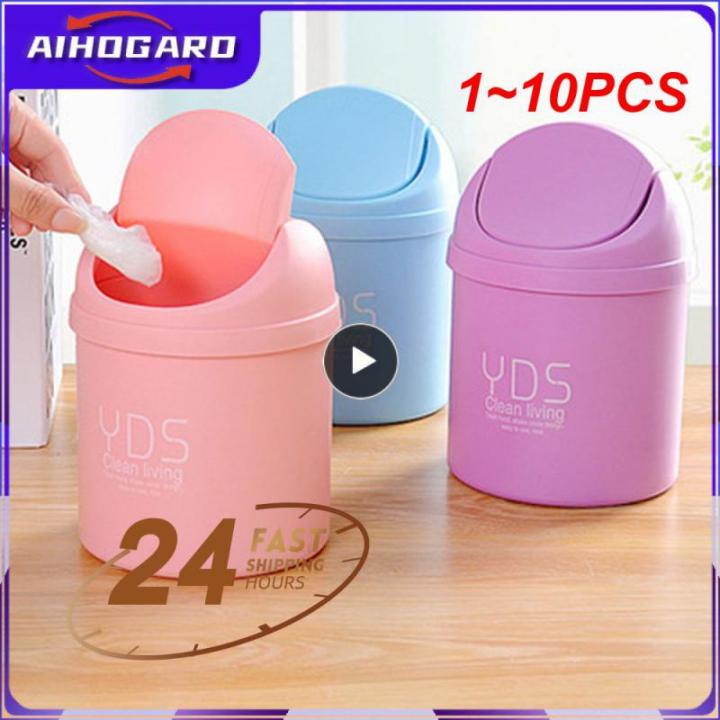【hot】 1~10PCS Mini Desktop Bin Small Waste Bins Tube With Cover Bedroom Garbage Can Table Plastic Office Supplies Dustbins Home Desk