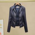 Women Faux Leather Jacket Stylish Women's Slim Fit Faux Leather Jacket with Stand Collar Long Sleeves Zipper Placket for Thin.
