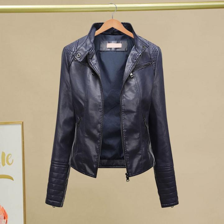 Women%20Faux%20Leather%20Jacket%20Stylish%20Women's%20Slim%20Fit%20Faux%20Leather%20Jacket%20with%20Stand%20Collar%20Long%20Sleeves%20Zipper%20Placket%20for%20Thin%20-%20Image%206