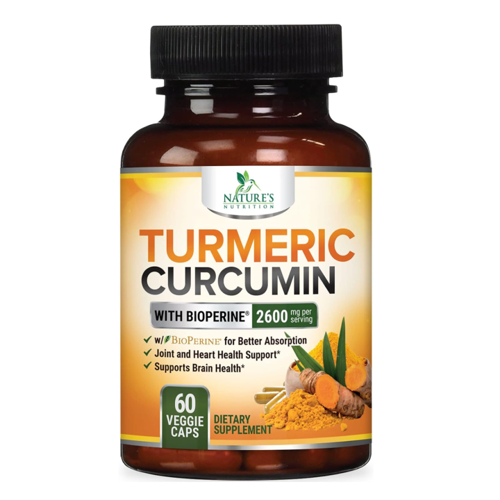 Turmeric Curcumin Supplement 60 Capsules with BioPerine & Ginger 95% Standardized Curcuminoids 2600mg Black Pepper for Max Absorption Joint Support
