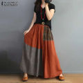 Ladies Summer Pockets Elastic Waist Maxi Faldas Tunic Print Skirt Women Patchwork Vestidos Casual Saia Robe Femme.