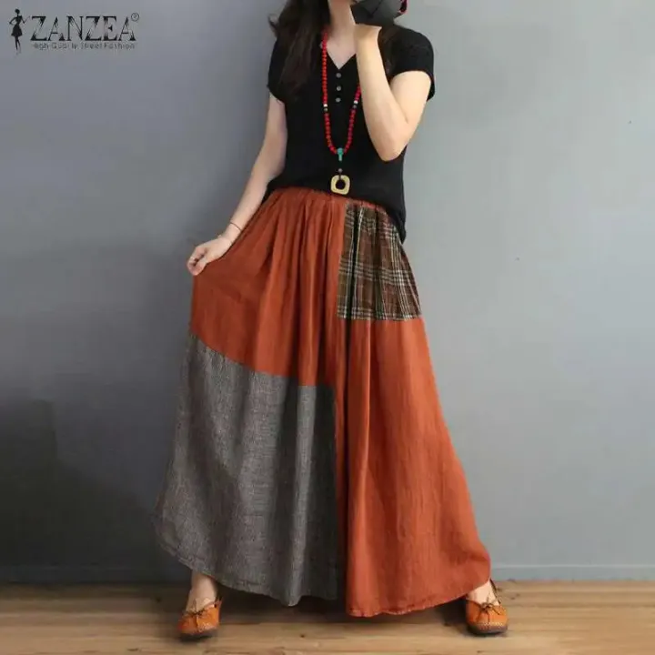 Ladies%20Summer%20Pockets%20Elastic%20Waist%20Maxi%20Faldas%20Tunic%20Print%20Skirt%20Women%20Patchwork%20Vestidos%20Casual%20Saia%20Robe%20Femme%20-%20Image%2010