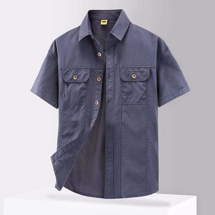 Stylish%20Solid%20Color%20Casual%20Half%20Sleeve%20Shirt%20with%20Double%20Pocket%20for%20Men%20-%20Image%202