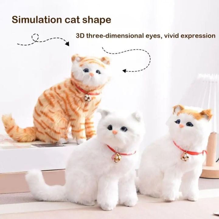 Plush Cat Toy Adorable Cat Toy Soft Fluffy Realistic Sitting Cat Plush Toy  with Collar Stuffed Kitten Plushie Doll for Home