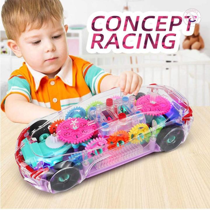 Concept Racing Car Toy Musical Toys 360 Degrees Rotating Transparent Car with Music & 3D Flashing Lights for Kids