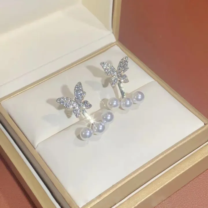 New%20Elegant%20Crystal%20Butterfly%20Back%20Hanging%20Pearl%20Earrings%20Korean%20Fashion%20Jewelry%20for%20Woman%20Girls%20Accessories%20-%20Image%202