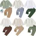 Toddler Baby Boy Relax Wear Outfit Fall Winter Clothes Set Button-Down Shirt Tops Pure Cotton Pants 2PCS Set. 