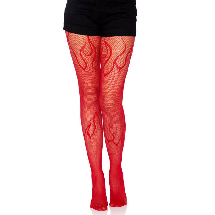 Jacquard Red Fishnet Tights Socks Stockings Flame Net Pants Spider Skull Tights New Sheer Pantyhose High Elastic