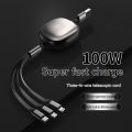 Aluminium alloy 3-in-1 retractable data cable super fast charging 100W portable one to three charging cable. 