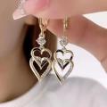 Hollow Out Dual Layer Heart Earrings Double Layers Heart Earrings Dual Layer Heart Zircon Earrings Heart Pendant Earrings Heart Drop Dangle EEarrings Fashion Heart Earrings. 