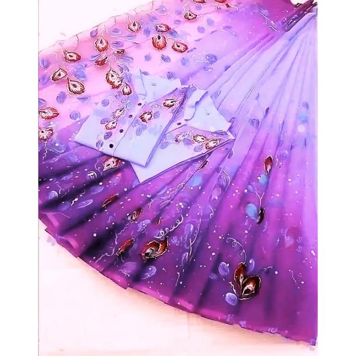 Exclusive Designer Half Silk Hand Print Saree And Dhupian Panjabi For Combo Men and Women