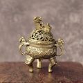 Craft Home Decoration Cense Stick Holder Incense Burner Mini Qilin Head Retro Brass Censer Hollow Lotus. 